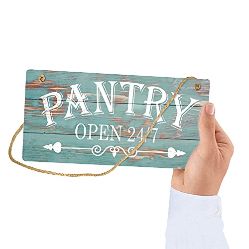 Putuo Decor Blue Pantry Sign, Farmhouse Kitchen Wall Sign for Home, Restaurant, laundry, Coffee Shop, 10x5 Inches Hanging Plaque Sign - Pantry Open 24/7 - Image 5