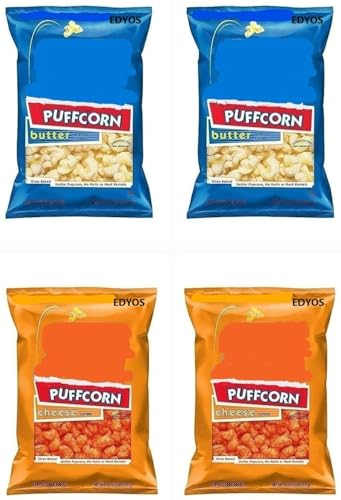 Puffcorn Variety Four (4) - Pack (2) Butter Flavor 3.25 oz and (2) Cheese Flavor 4.25 oz