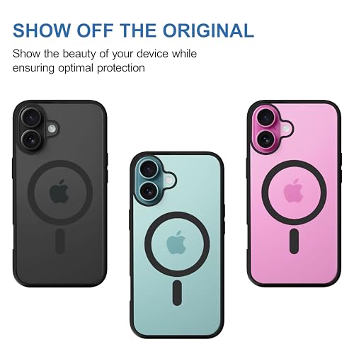 Image of CEDO Cover for iPhone 16 | Compatible with MagSafe Wireless Charging | Designed with Magnetic Lock Shockproof Phone Bumper Transparent Back Case Cover (Black)