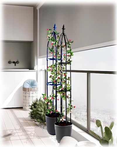 LTSRLL Black Blue Garden Trellis - Obelisk With Distorted Surface Design - Weather-Proof Climbing Plant Support With Plastic Coated(Blue,25x210cm)