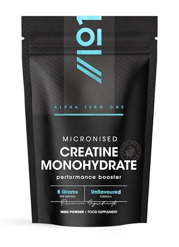 Micronised Creatine Monohydrate Powder 100g – Unflavoured – Proven to Increase Physical Performance – Resealable and Recyclable Pouch by Alpha01