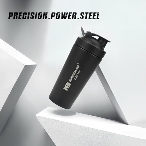 Image of MuscleBlaze Stainless Steel Gym Shaker (Black, 700ml)
