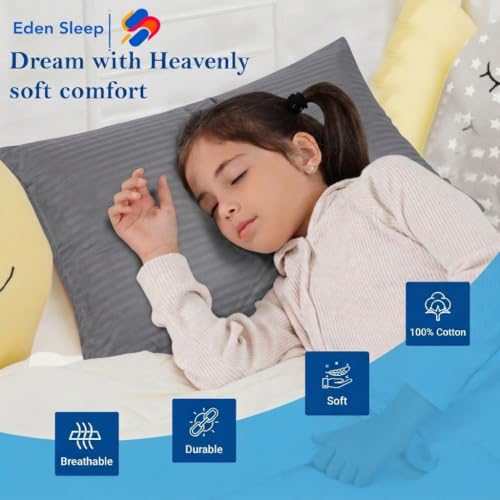 Image of Toddler Travel Baby Pillowcase, Pack of 2 Zipper Closure Pillow Cover 100% Cotton Small Pillow Covers, 500 Thread Count Nersury Pillow Cases for Kids 14x20 inch, Dark Grey Stripe