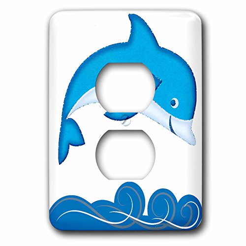 Capa de tomada dupla com desenho de golfinho azul de 3dRose para parede 2