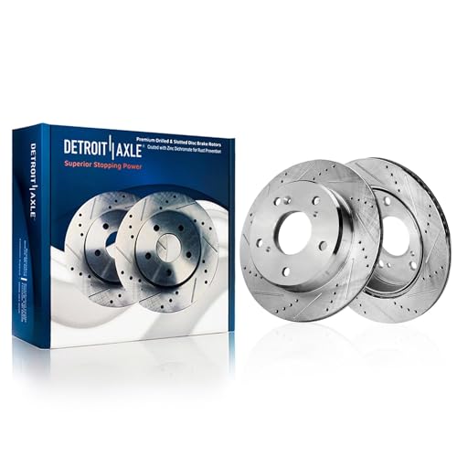 Image of Detroit Axle - Front Brake Kit for 2017-2025 Honda CR-V 2023-2025 HR-V, Drilled and Slotted Disc Brake Rotors Ceramic Brake Pads with Hardware Replacement: 12.28 inch inch Rotors