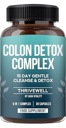 Colon Detox Complex – 15 Day Gentle Cleanse & Detox | 6 in 1 Formula with Fiber, Herbal Blend & Probiotics | 30 Capsules by Sash Vitality