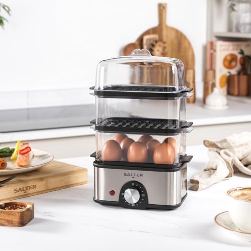 Salter 3-Tier Food Steamer – Compact Multi-Cooker with 3 Steam Baskets, Electric Egg Cooker with 8-Egg Capacity, Vegetable Steamer, 60-Minute Timer, 3L Capacity, Cook Foods Simultaneously, 500W - Image 6