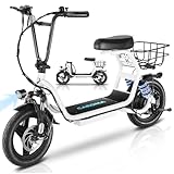 Caroma Electric Scooter with Seat, 14' Fat Tire Electric Scooter Adults, 15 Miles Range&20 Mph Power by 560W Peak Motor,Foldable Adult Electric Scooter for Commuting with Basket&Shock Absorbing