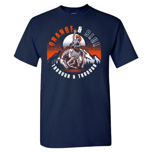 Xtreme Apparrel Orange & Blue Through & Through Mens Skull T-Shirt for Denver Fans (Navy Shirt XL)