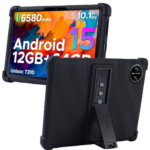 MEMELOKA Funda para DOOGEE Tab A9/Tab A9 Pro 10.1 Pulgadas, Carcasa Protectora Antigolpes de Silicona Suave con Soporte[Antiarañazos][Antideslizante], Negro