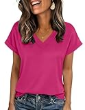 Zeagoo Shirts for Women Rolled Short Sleeve Blouses 2026 Fashion Summer Clothes Business Work Top Hot Pink M