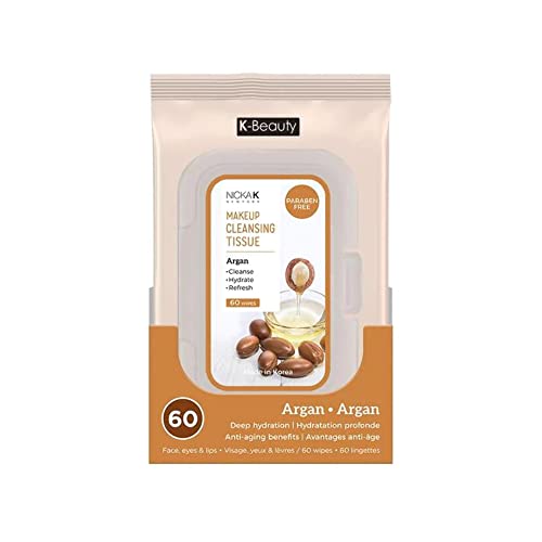 Nicka K Makeup Cleansing Tissue Argan 60 wipes per pack Paraben Free Made in Korea