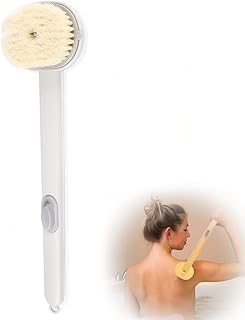 فرشاة ظهر للتنظيف والتدليك بمقبض طويل من مايتينج، فرشاة استحمام قابلة للتخزين مع مكان لغسول الجسم، فرشاة تنظيف ناعمة للحمام والتدليك مع موزع صابون للتقشير والفرك، لون رمادي