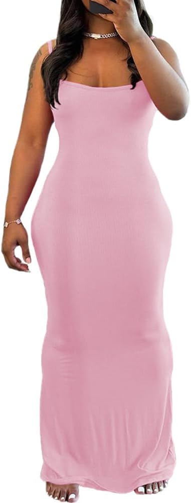 PINSV Women Summer Long Dress Casual Slip Sexy Sleeveless Bodycon Maxi Dresses for Women - Image 3