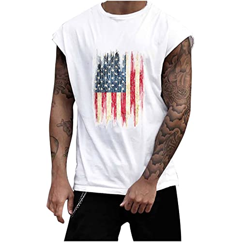 Men's Workout Tank Tops American Flags Shirts for Men Summer Sleeveless Gym Bodybuilding Muscle Cut Off T-Shirts