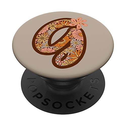 Retro Boho Groovy Floral Letter G Initial Monogrammed Daisy PopSockets Swappable PopGrip