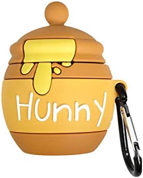 Cute AirPod Case Winnie The Pooh Hunny Cover for Apple AirPods 1 2 with Clip Keychain Soft Silicone 3D Cartoon Yellow Bear Cute Lovely Chic Adorable Kids Girls Boys Son Daughter