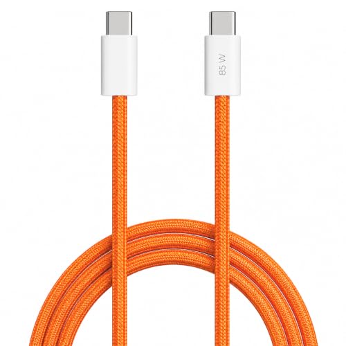 Image of Type C to C Cable 85W Fast Charging, Nylon Braided Cable with PD for iPhone 15 /16 /17, Samsung, OnePlus, Redmi, Pixel, MacBook, Smartphones, Tablets & Laptops, 480Mbps Data Sync Orange-AILKIN
