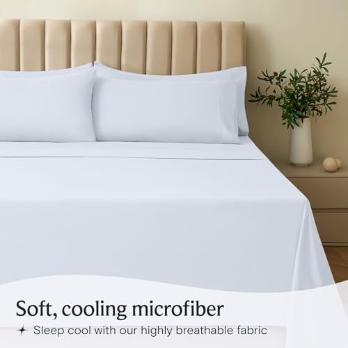 Image of LuxClub 4 PC Sheet Set Bed Sheets Deep Pockets 16 inch Eco Friendly Wrinkle Free Cooling Machine Washable Hotel Bedding Silky Soft - Baby Blue Queen