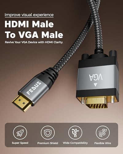 Image of FEDUS Vistara HDMI to VGA Cable Adapter 1 Meter, 1080P 60Hz Gold-Plated Unidirectional Cord Cable (HDMI Male to VGA Male) for Laptop PC Desktop Xbox TV Box to Monitor, Projector, TV, Computer