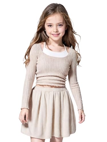 SOLY HUX Girl's Cute Long Sleeve Crop Tops Preppy T Shirts Casual Halter Tops Cute Clothes for Girls Size 8-122