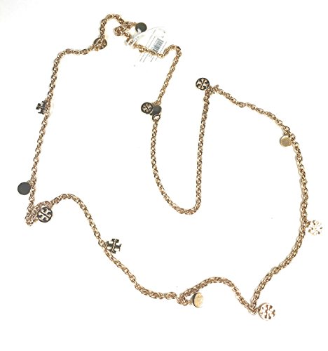 Tory Burch Gold Tone Logo Charm Rosary Necklace
