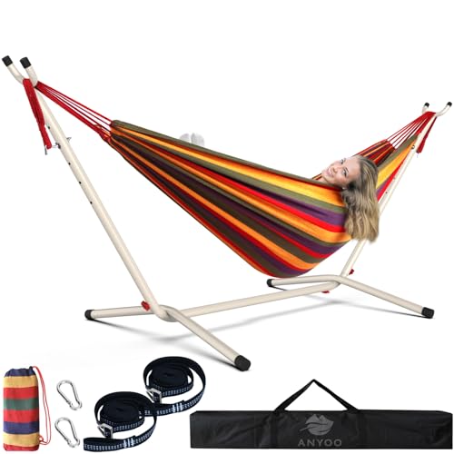 Soportes | Anyoo Hamaca De Jardín Con Soporte, Ajustable Y Portátil Estructura De Hamaca De Acero Con Bolsa De Transporte Para Interior Exterior Jardín Camping-Capacidad 250 Kg