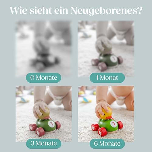 WELLODE Kontrastbuch Baby Mit Teddy Spiegel - Schwarz Weiß Doppelseitig Baby Stoffbuch - Kontrast Spielzeug Baby 0 3 6 12 Monate - Ideal für die Visuelle Entwicklung und die Bauchlage