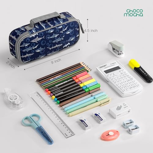 Image of Choco Mocha Shark Pencil Case for Boys, Soft Pencil Case Kids Pencils Pouch for Kindergarten Boys, Orange