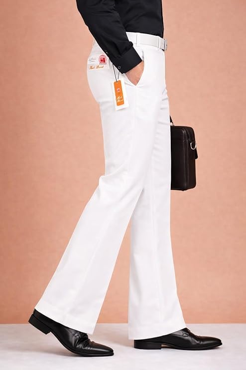 Image of Men's Classic Bell Bottom Office Wear Pants | Professional Formal Trousers | Comfortable Fit for Work and Office Use (in, Numeric, 34, Regular, White)