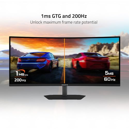 Image of GIGABYTE - G34WQC2-34 inch VA Curved Gaming Monitor - WQHD 3440x1440-200Hz - 1ms GTG - AMD FreeSync Premium - HDMI, DP - Height and Tilt Adjustable - Black