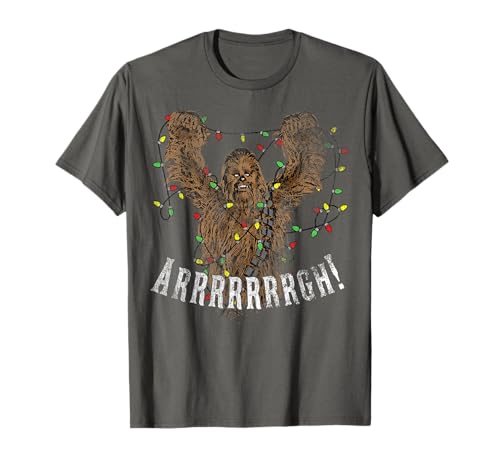 Star Wars Chewbacca Roar Christmas Lights Distressed Disney+ T-Shirt