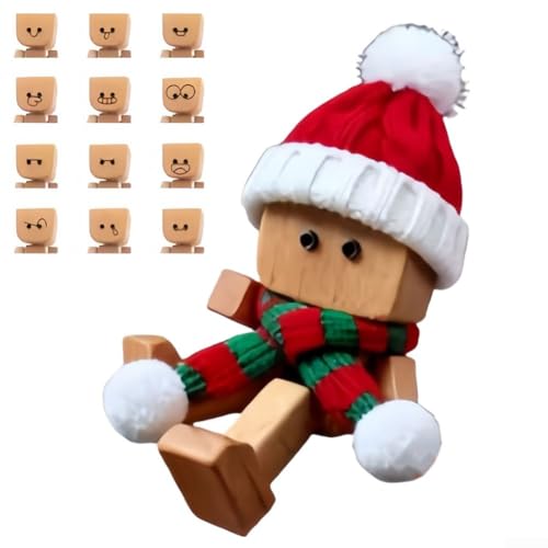 Décoration en bois faite à la main avec 12 expressions magnétiques, figurine de tableau de bord oscillante pour voiture, bureau ou étagère, texture du bois naturel et mouvement doux pour se détendre