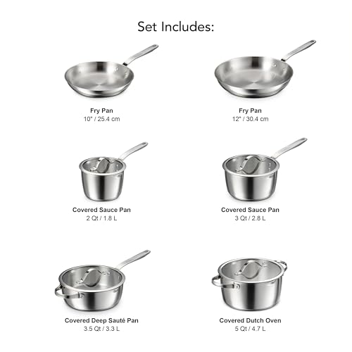 Image of Tramontina Tempo Tri-Ply Base Stainless Steel 10-Piece Cookware Set with Glass Lids, Pots and Pans Kitchen Set, Induction-Ready, Oven-Safe, Dishwasher-Safe