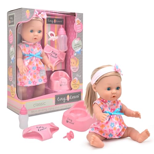 John Adams Tiny Tears Classic Doll 15 (38 cm) | Baby Doll with Drinking Crying & Wetting Functions | Closing Eyes | Bottle Dummy Potty & Nappy | Toy for Toddlers Age 18 Months+