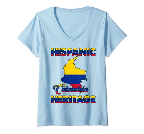 Damen Hispanic Heritage Monat Shirts Kolumbien Flagge Kolumbien T-Shirt mit V-Ausschnitt