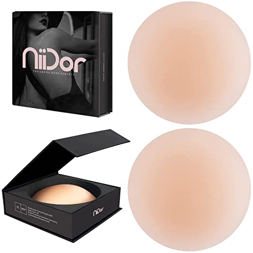 Niidor Silicone Nipple Covers For Women, Invisible Nipple Pasties, Reusable Adhesive Breast Petals For Backless Dress Small(Fits A~D Cups) Creme #TOP1