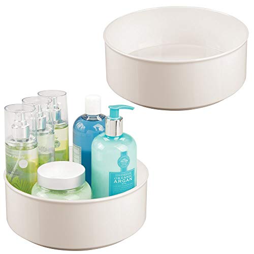 Preisvergleich Produktbild mDesign 2er-Set drehbares Kosmetiktablett stilvolle Ablagefläche für Lotion, Kosmetik und Medikamente runde Kosmetik Aufbewahrung für das Badezimmer cremefarben