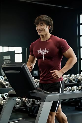 Image of Men Polyster Lycra Printed Half Sleeves Compression T-Shirt for Gym