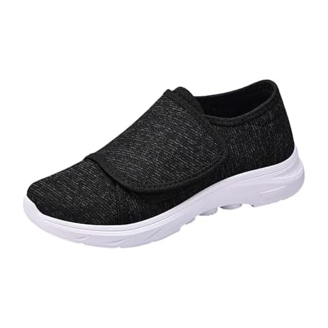Black Shoes for Edema and Swollen Feet Women Trainers Adjustable Strap Extra Wide Fit Orthopedic Breathable Diabetic Sneakers Shoes Cover