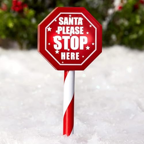Santa Stop Here Yard Stake - Solar Lighted Christmas Sign for Outdoors