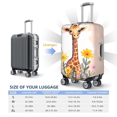 Travel Luggage Cover for Suitcase Elastic Suitcase Protector Cartoon giraffe and flowers Suitcase Covers Washable Suitcase Protective Cover Dust-proof Luggage Covers Fit 18-32 Inch Luggage2