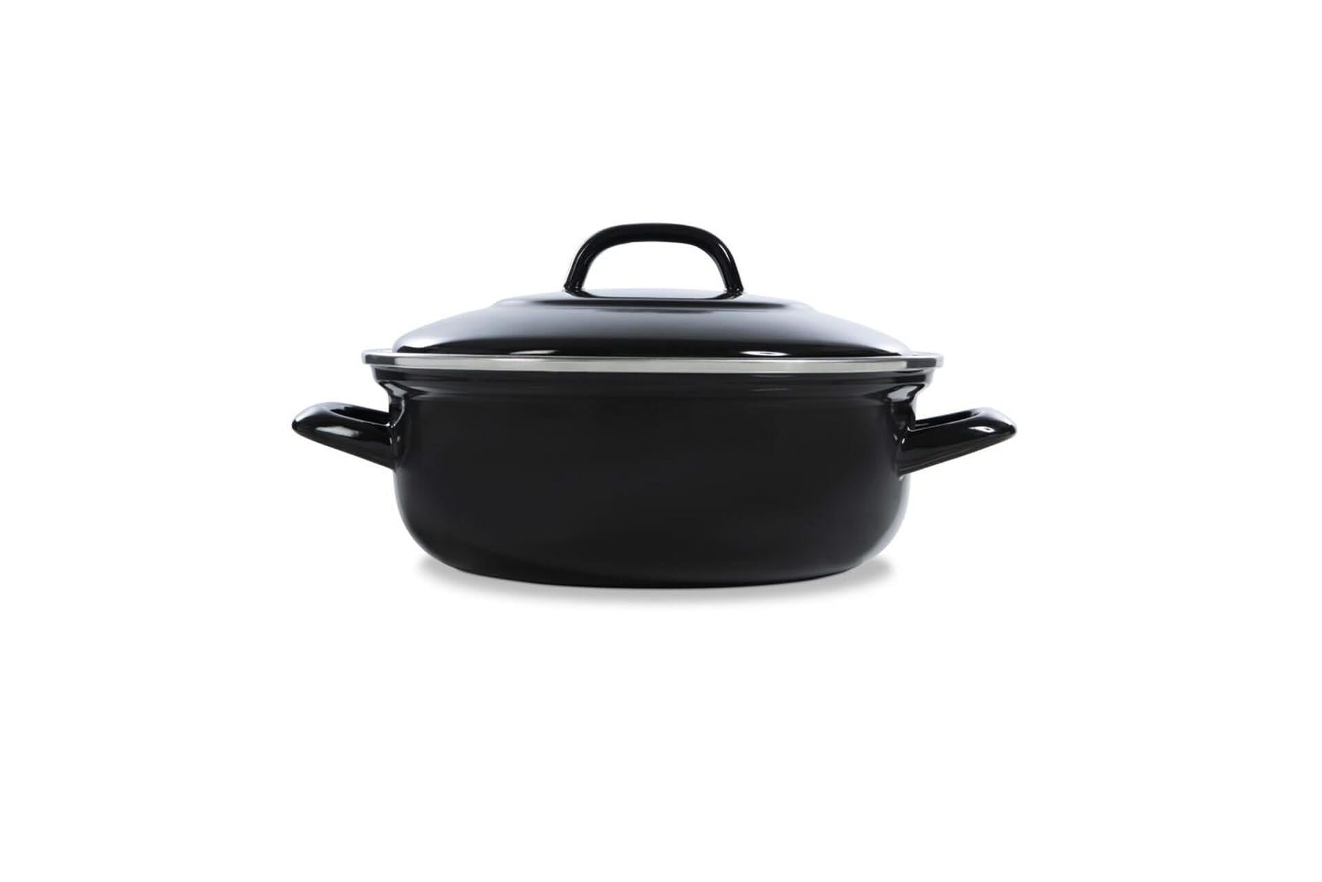 BK Fortalit garnek do pieczenia Dutch Oven z pokrywką, nadaje się do piekarnika i smażenia do 230°C, nadaje się do mycia w zmywarce, nie zawiera PFAS, czarny