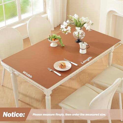 Image of OstepDecor Brown Table Cover Protector 24 x 60 Inch, 1.5mm Thick Plastic Table Cover, Dining Table Protector Pad, Waterproof & Easy Cleaning PVC Desk Mat for Dresser, Coffee & Kitchen Wooden Tabletop