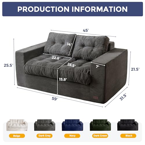 MAXYOYO Bean Bag Chair for Adults, Upholstered Floor Sofa with Armrests, Loveseat Boneless Couch with Tufted Cushion & Backrest, Sofa in A Box, Large Bean Bag Couch for Bedroom Living Room, Dark Grey