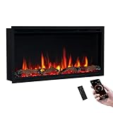 PuraFlame Herman 36 Inch Smart Linear Electric Fireplace - Premium Flame with 9 Colors, Clean Design, Recessed in-Wall or Wall-Mount or Free Standing, Compatible with Alexa and Google Assistant