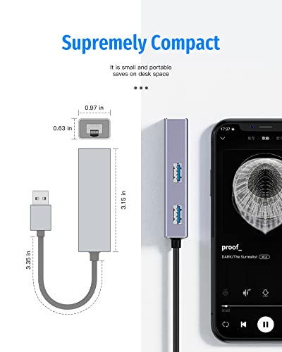 Getatek Usb 3.0 To Ethernet Adapter With 3 Usb 3.0 Hub，A Rj45 Gigabit Ethernet Port, For Laptop, Computer, Pc Mobile Hdd, Printer And Flash Drive, Camera, Key-Borad, Mouse More Type A (Gray*1) #TOP4