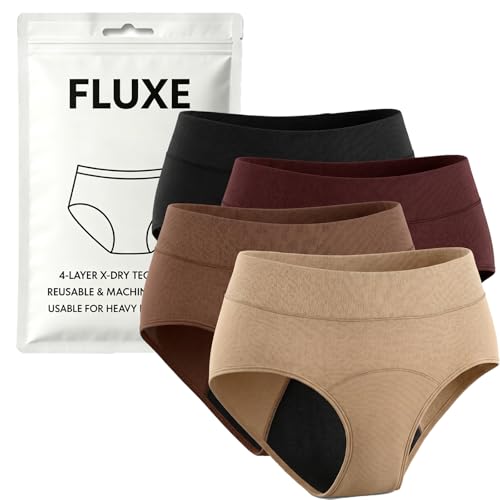 FLUXE Womens Leak Proof Underwear Washable Incontinence Underwear for Women Reusable Absorbent Leakproof Panties 4 Pack (Multicolor L)