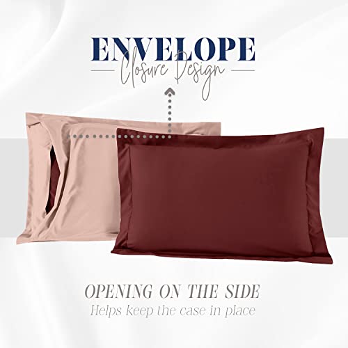 Image of Elegant Comfort 3-Piece Reversible Comforter Set, All Season Cozy, Soft Down Alternative, Quilted - Box Stitched - Duvet Insert with 4 Corner Tabs, Comforter with Shams, Cali King, Burgundy /Dusty Rose