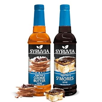 Syruvia Sugar-Free Cookie Butter & Smores Coffee Syrup - 25.4 fl oz Premium Coffee Flavoring Syrup. 0 Calories, Kosher and Gluten-Free. Perfect for Drinks, Sodas, Shakes, Desserts, More.